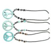 Assorted Color Semi-precious Stone with Big Turquoise Peace Sign Pendant Hematite Necklace